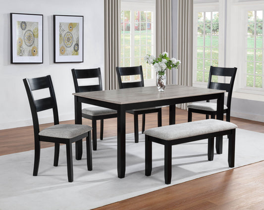 Lester - 6 Piece Dining Set With Bench - Light Gray Crown Mark