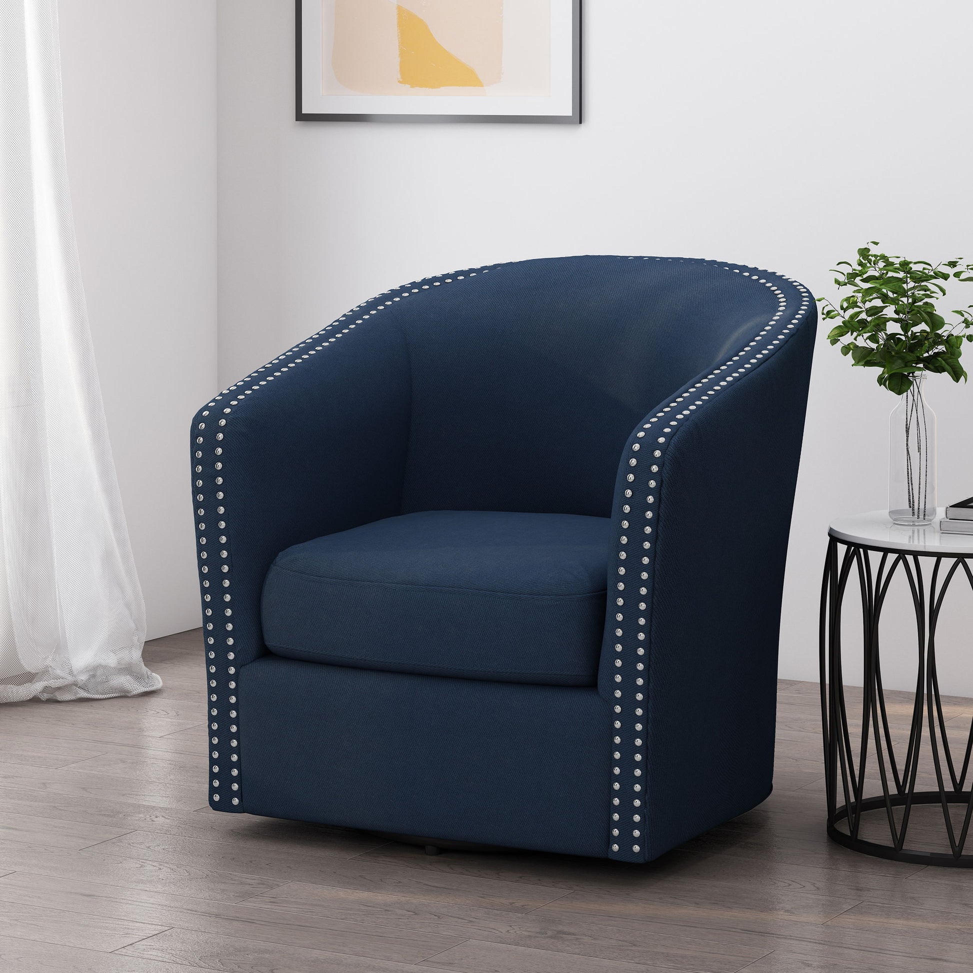 Modern Upholstered Swivel Club Chair With Nailhead Trim Noble House