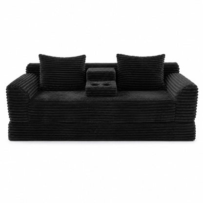 Soft Striped Convertible Sofa Bed, Dual Use Lounge Couch With Cup Holders And Pillows Home Essentials