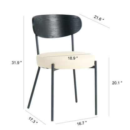 Modern Bentwood Dining Chair, Metal Legs, Ash Veneer Back, (Set of 2) - Cream Home Essentials