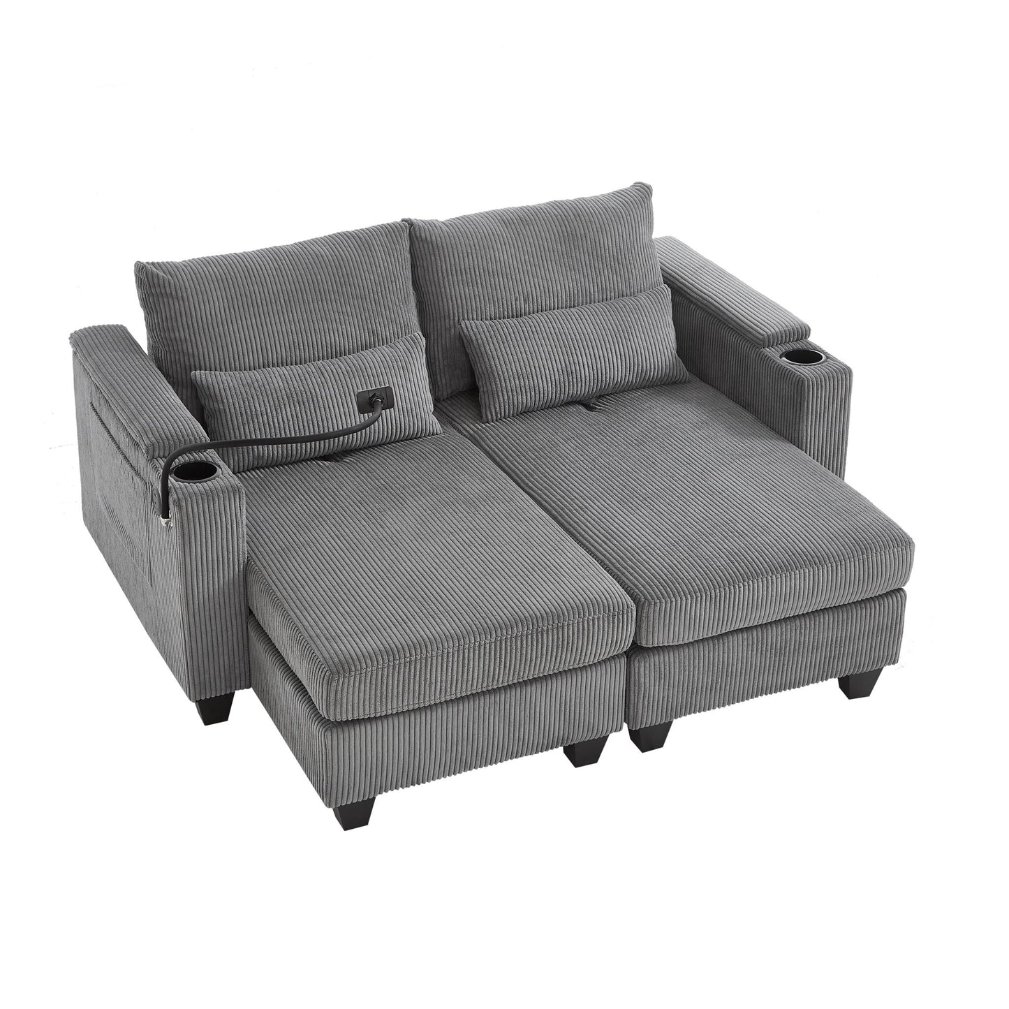 Convertible Chaise Lounge Sofa Chair With USB Ports, Cup Holders, Phone Holder And Storage Hearth and Haven