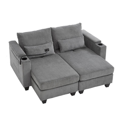 Convertible Chaise Lounge Sofa Chair With USB Ports, Cup Holders, Phone Holder And Storage Hearth and Haven