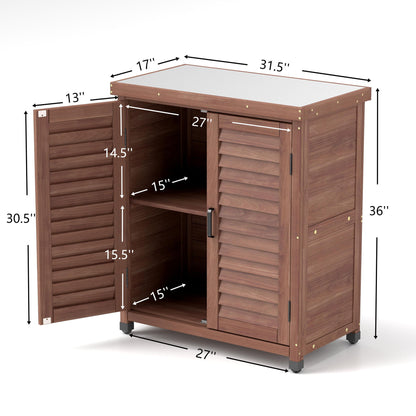 Potting Bench With Storage Cabinet And Metal Table Top For Outdoor Home Essentials