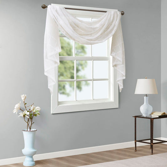 Irina - 144" Diamond Sheer Embroidered Window Scarf - White Madison Park