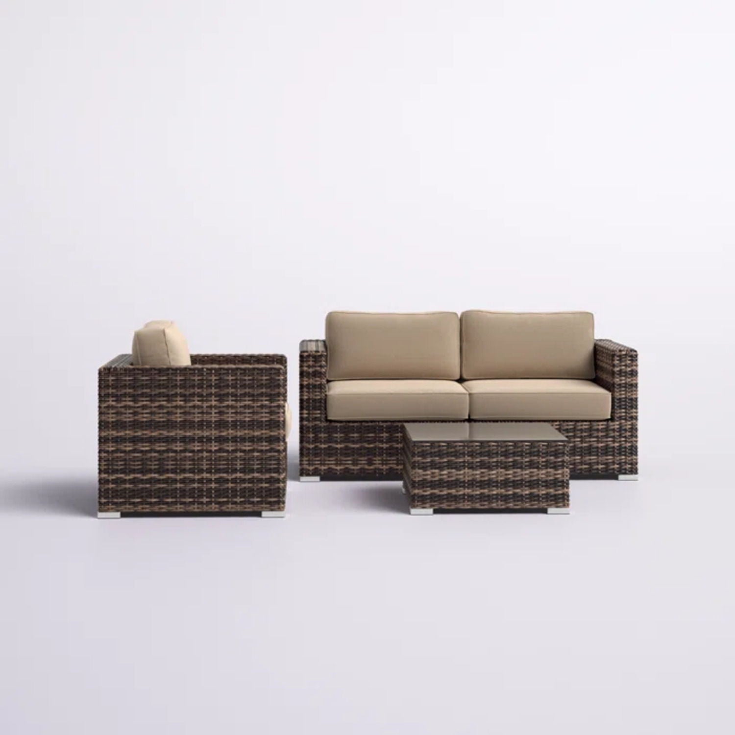Modern Style Hdpe Wicker Seating Group With Cushions For 3 People In Brown Finish LSI Patio Furniture