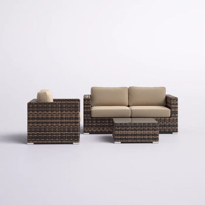 Modern Style Hdpe Wicker Seating Group With Cushions For 3 People In Brown Finish LSI Patio Furniture
