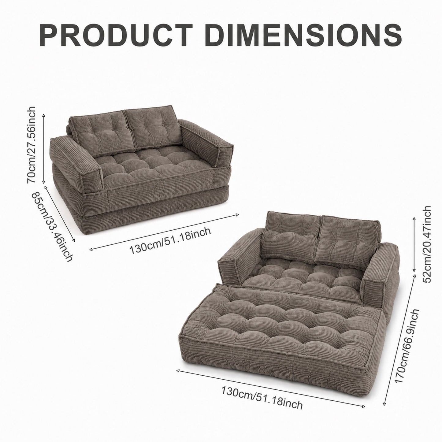 2 Seater Modular Corduroy Sofa With Chaise Lounge For Living Room Home Essentials
