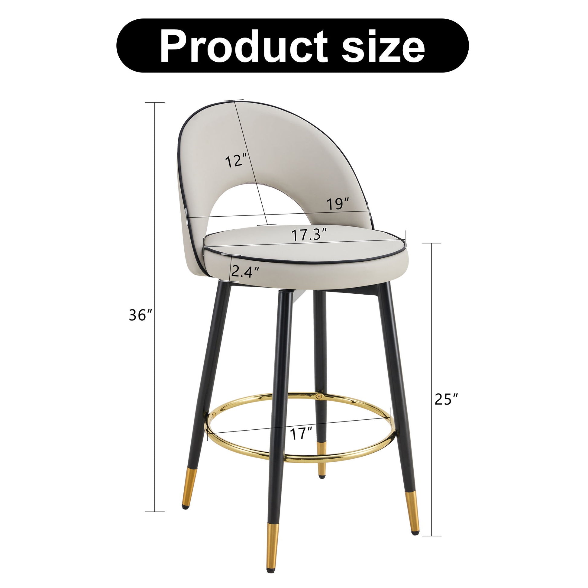 Modern Upholstered 360° Rotatable Bar Chair With Metal Legs For Dining Room (Set of 2) Home Essentials