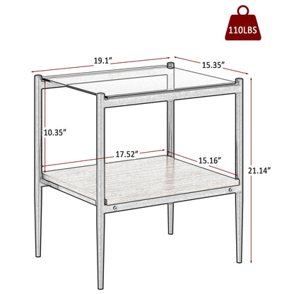 Modern Rectangle End Table (Set of 2) With Tempered Glass Tabletop And Layer - Brown Home Essentials