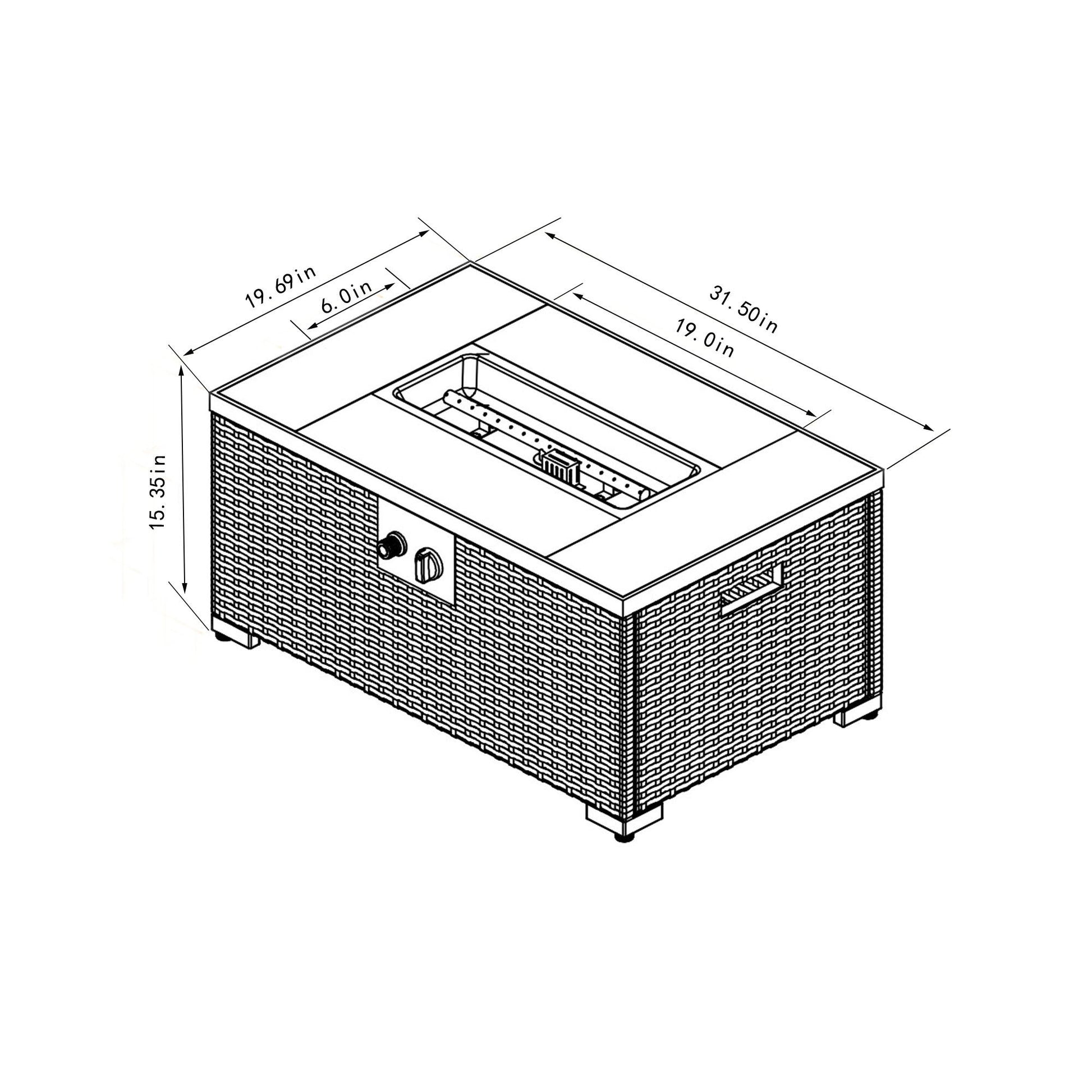 32" Propane Gas Fire Pit Table With Propane Tank Cover, 50000 Btu Rectangular Steel Fire Pit With Beautiful Wicker Base Home Essentials