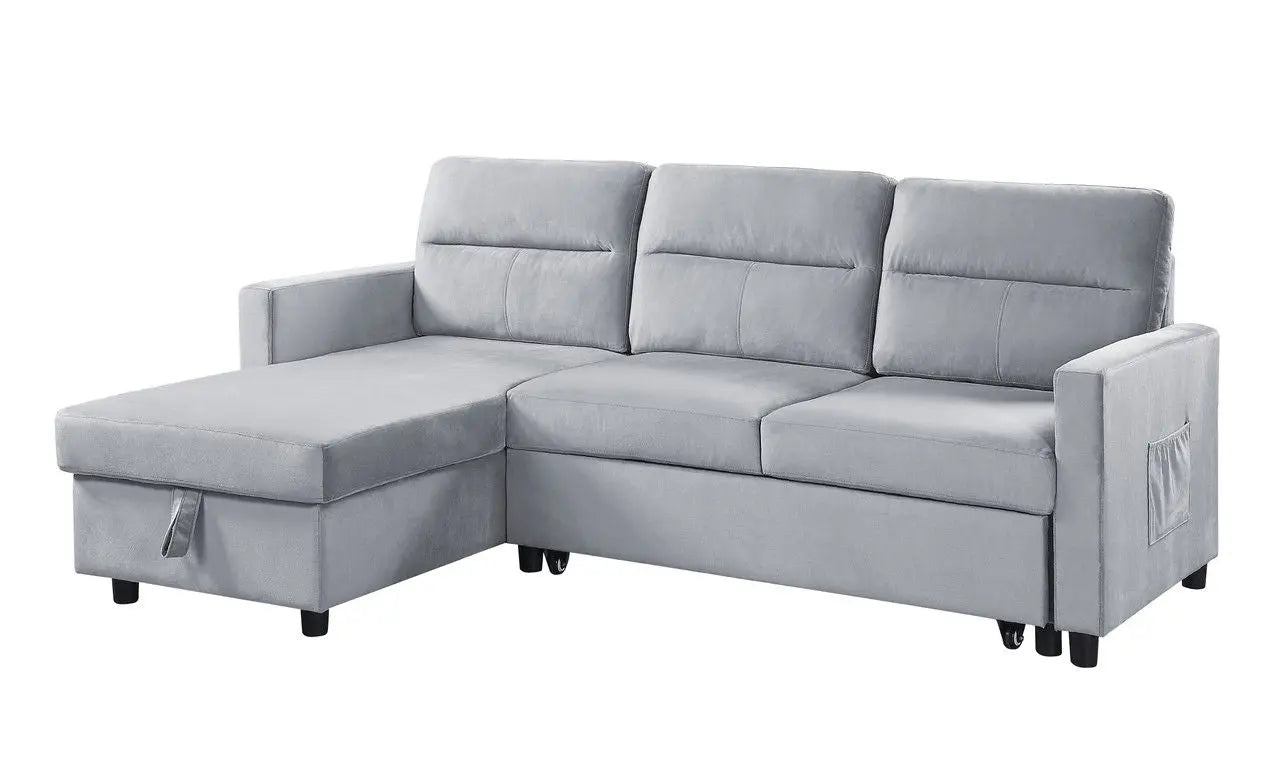 Ivy - Velvet Reversible Sleeper Sectional Sofa With Storage Chaise And Side Pocket Lilola Home