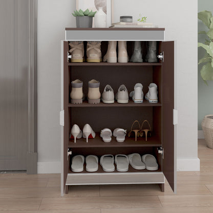 Elegant Decor Mirrored Shoe Cabinet With Edging Double Door Storage Cabinets Glass - Brown / Silver / Gray Daily Nest
