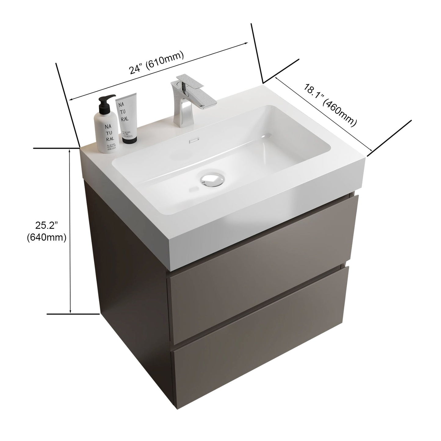 Alice - Bathroom Vanity With Sink, Large Storage Wall Mounted Floating Bathroom Vanity For Modern Bathroom, One-Piece Sink Basin Without Drain And Faucet