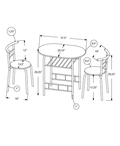 3 Pieces Dining Table Set, Small, Contemporary & Modern 8th Street