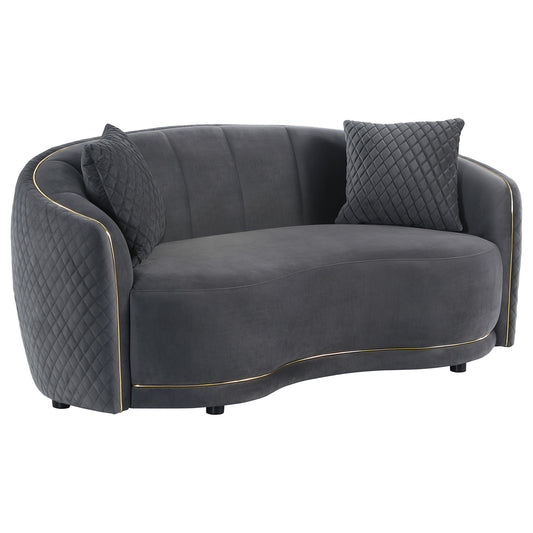 Lorraine - Upholstered Curved Loveseat - Dark Gray Furniture Max