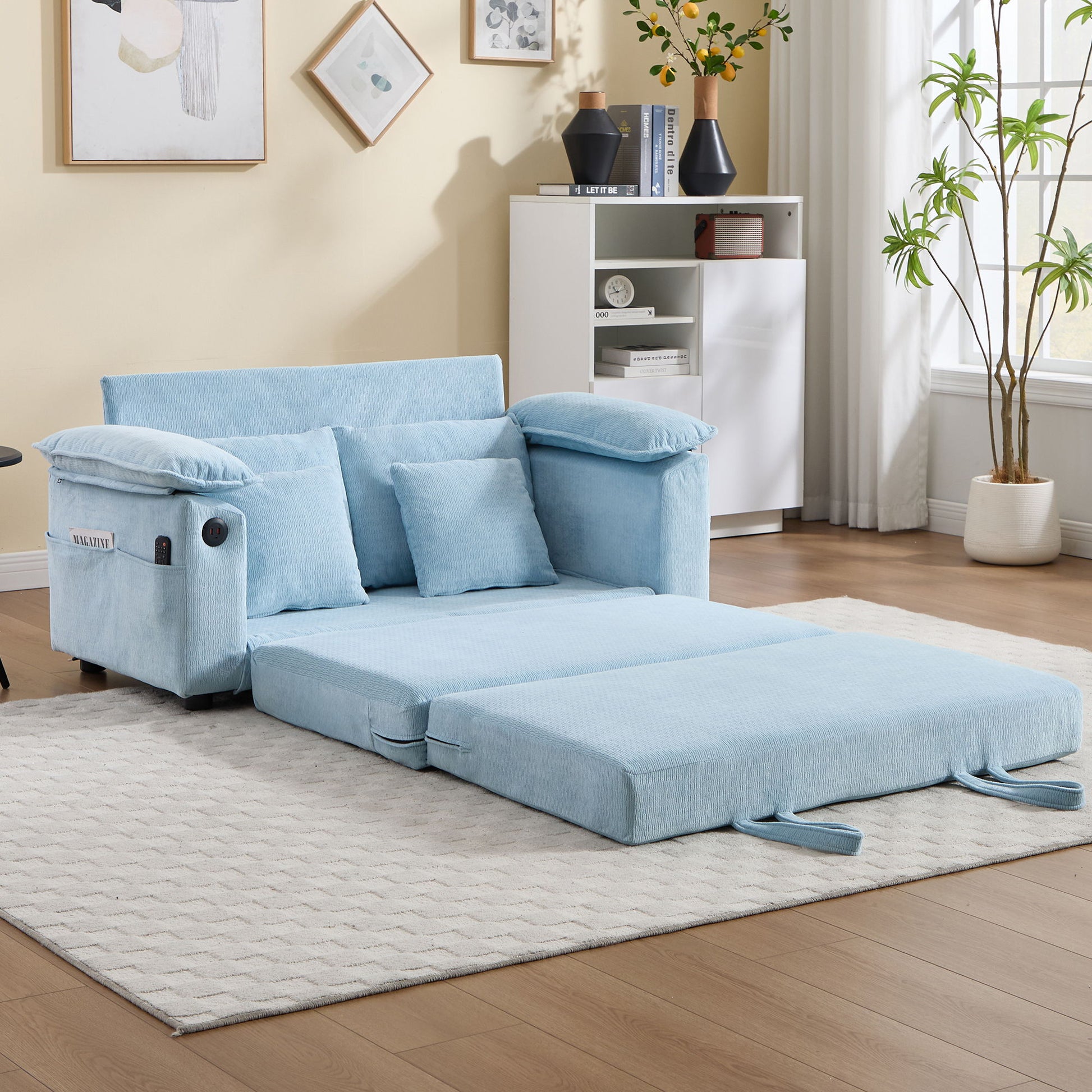 Upholstered Futon Convertible Floor Sofa Bed Home Essentials