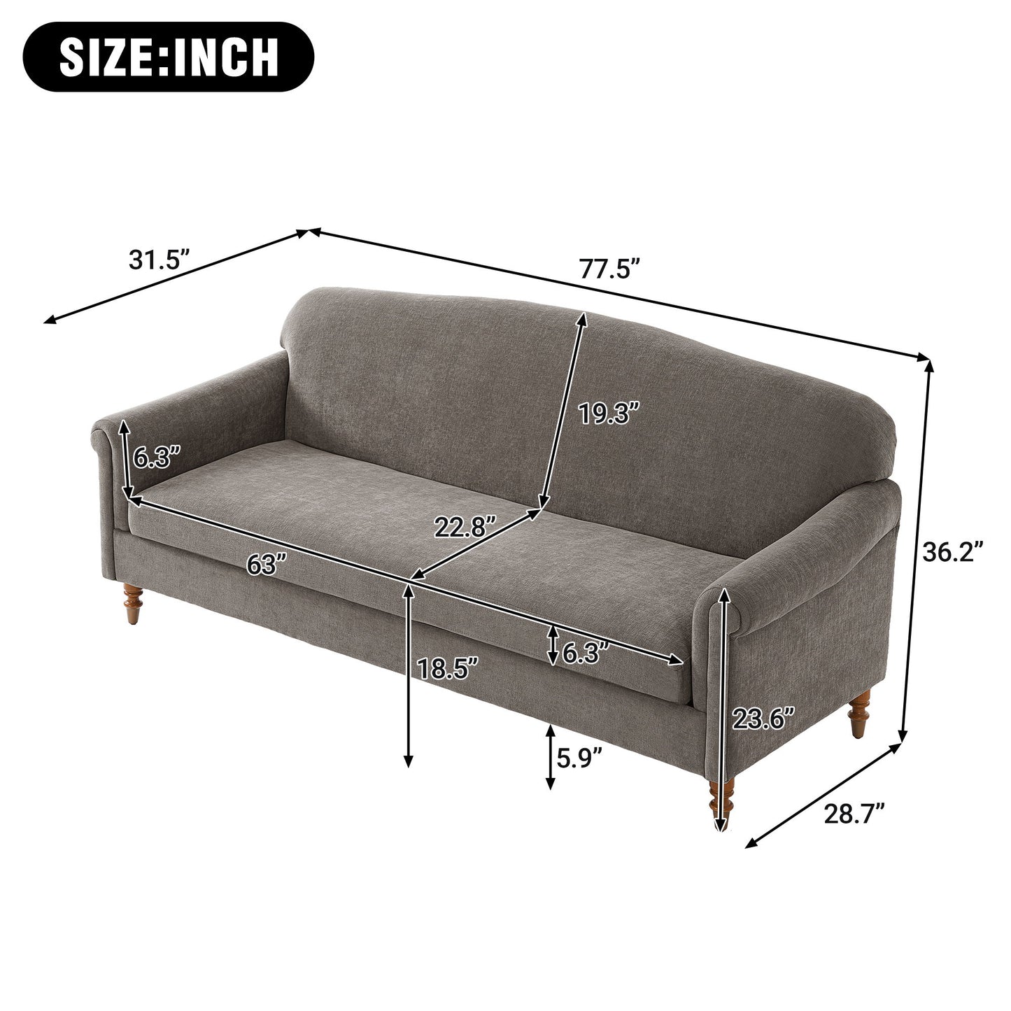 Loveseat Sofa With Rolled Arm For Living Room - Brown Noble House