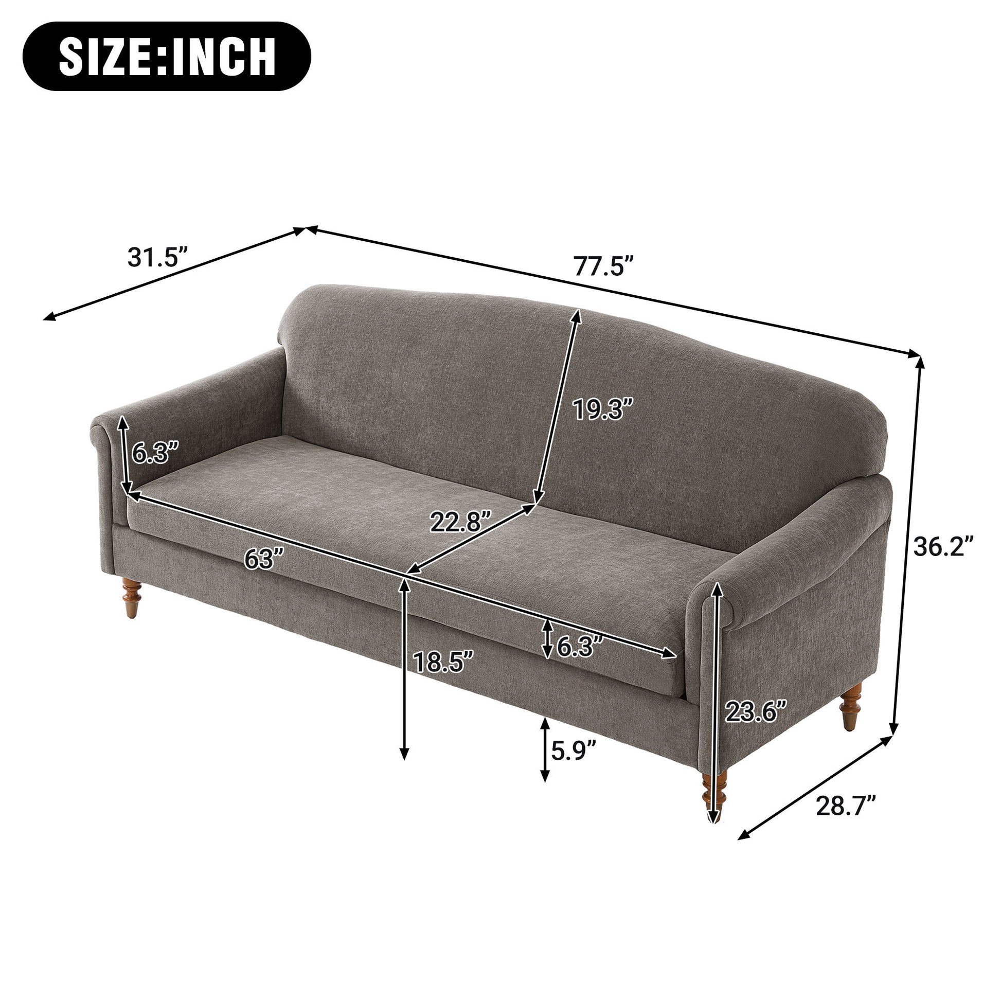 Loveseat Sofa With Rolled Arm For Living Room - Brown Noble House