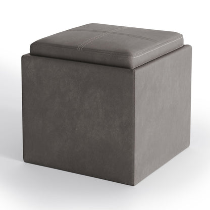 Rockwood - Upholstered Cube Storage Ottoman With Tray Simpli-Home