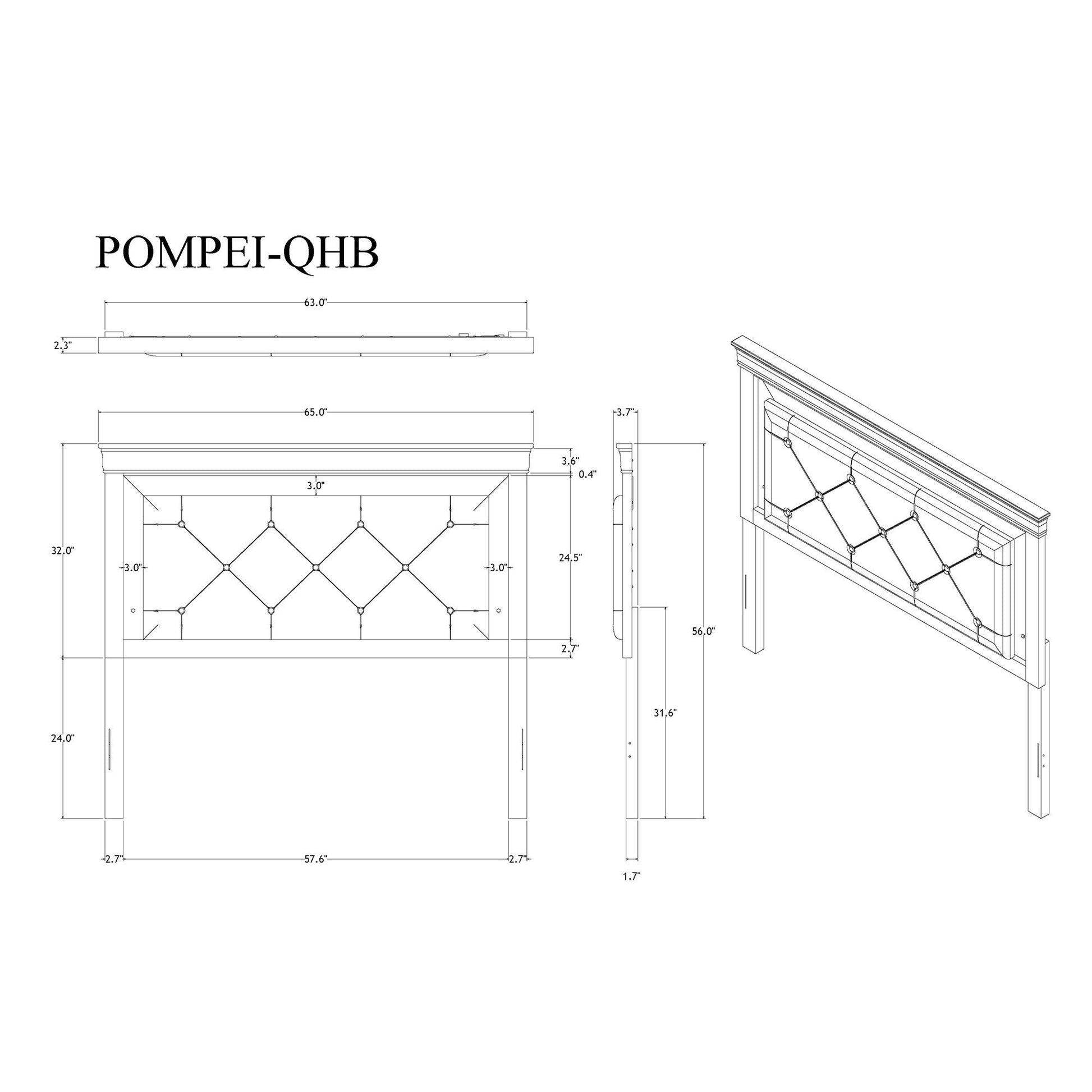 Shaker - 5 Pieces Bedroom Set With Crystal Inspired Tufted Headboard And LED Lighting Global Furniture USA