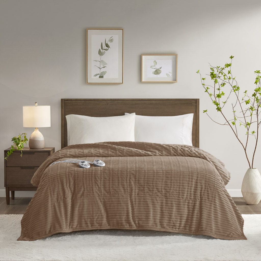 Corded Plush - Queen Heated Blanket - Brown Serta