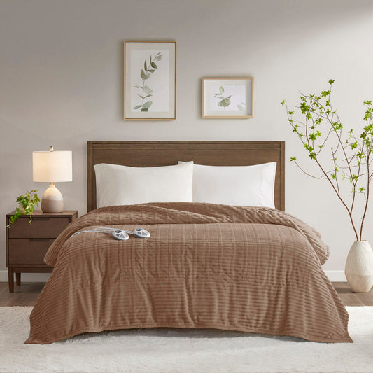 Corded Plush - Queen Heated Blanket - Brown Serta