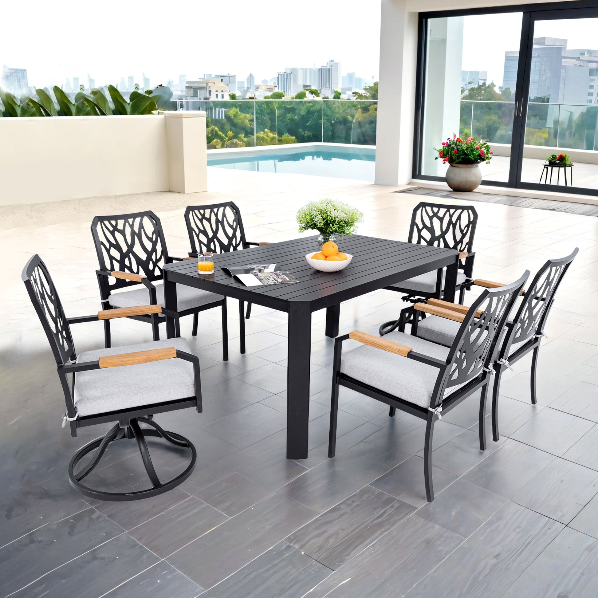 Outdoor Patio Furniture Dining Set With Sunbrella Fabric, Rectangular Table With Umbrella Hole Life Outside