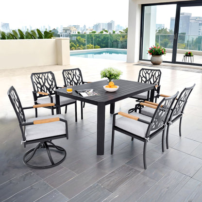 Outdoor Patio Furniture Dining Set With Sunbrella Fabric, Rectangular Table With Umbrella Hole Life Outside