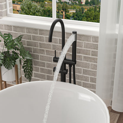 Freestanding Bathtub Faucet Floor Mount Tub Filler With Swivel Gooseneck Spout And Cylinder Handheld Daily Nest