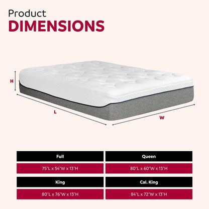 Ultra Plush 13" Gel Memory Foam Mattress For King Size Bed With Double Layered Jacquard Cover - Gray / White Daily Nest