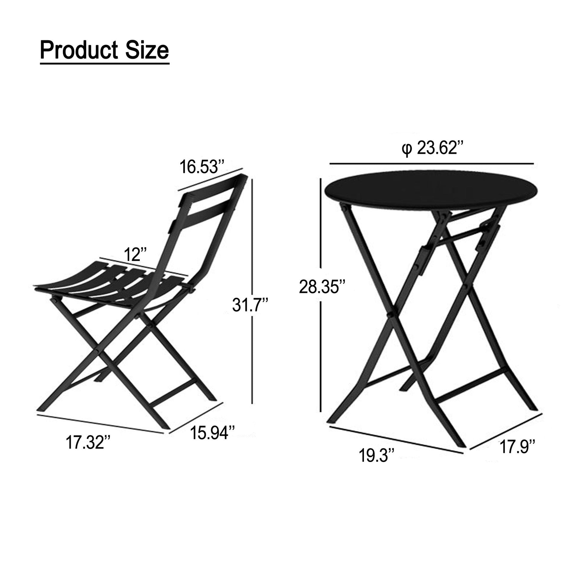 3 Piece Patio Bistro Set Of Foldable Round Table And Chairs Home Essentials