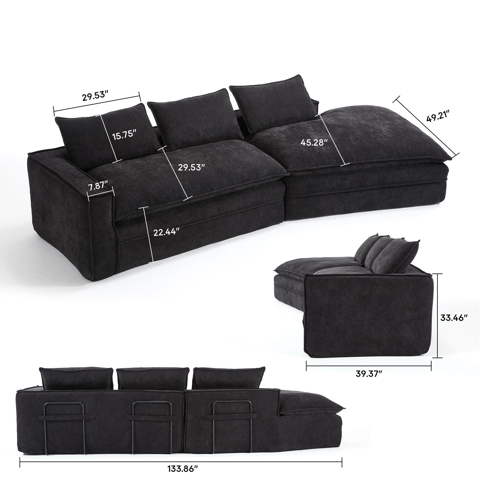 Modern Minimalist Modular Sectional Sofa With Deep Seats And Right Facing Chaise Home Essentials