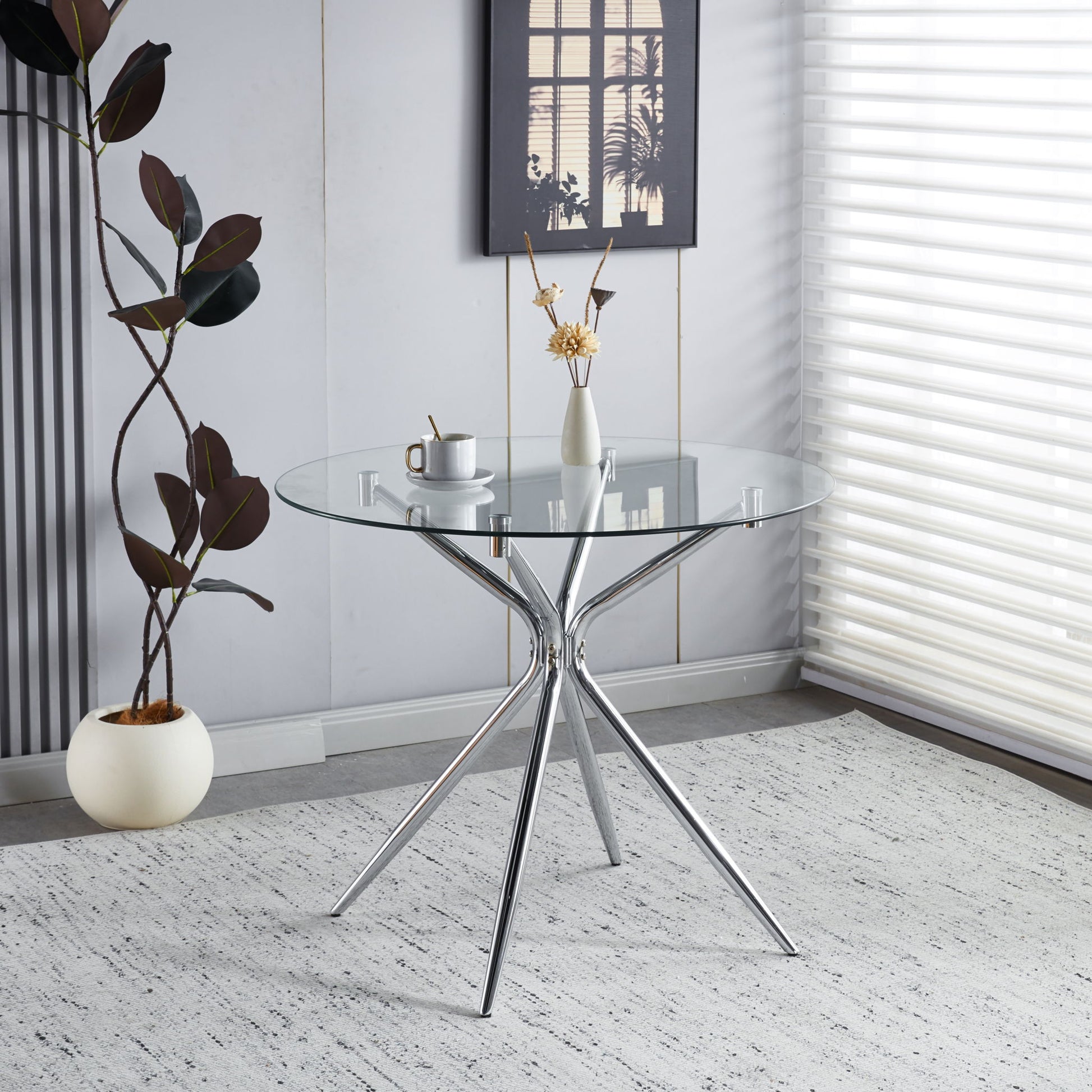 Compact Dining Table With Glass Top - Chrome Home Essentials