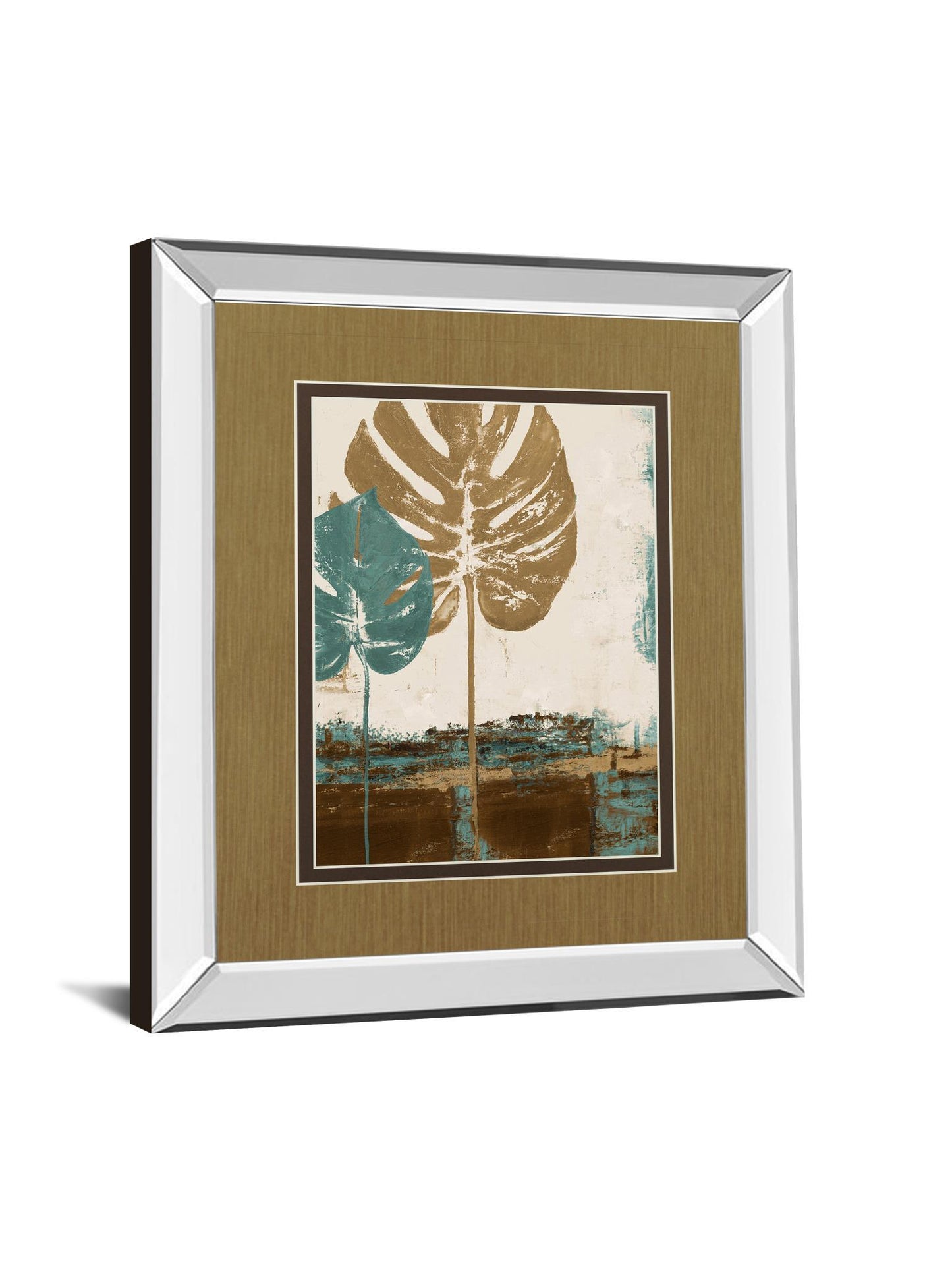 Blue Leaves Il By Patricia Pinto - Mirror Framed Print Wall Art - Dark Brown