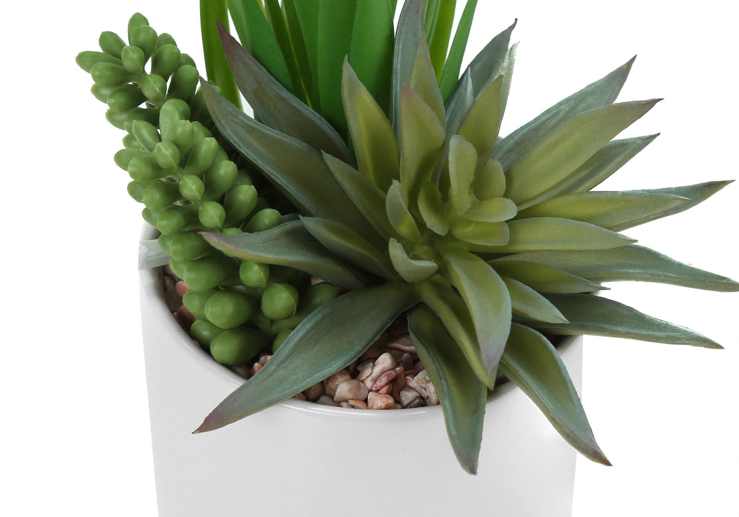 7" Tall, Artificial Plant, Succulent, Indoor, Faux, Fake, Table, Greenery, Potted, Decorative (Set of 2) - Green, White