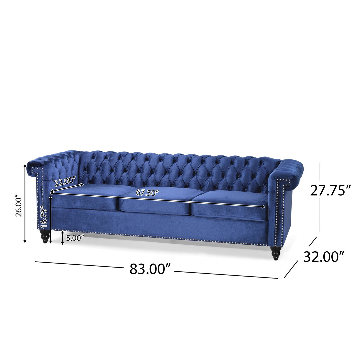 Chesterfield Style 3 Seater Sofa With Deep Button Tufting Noble House