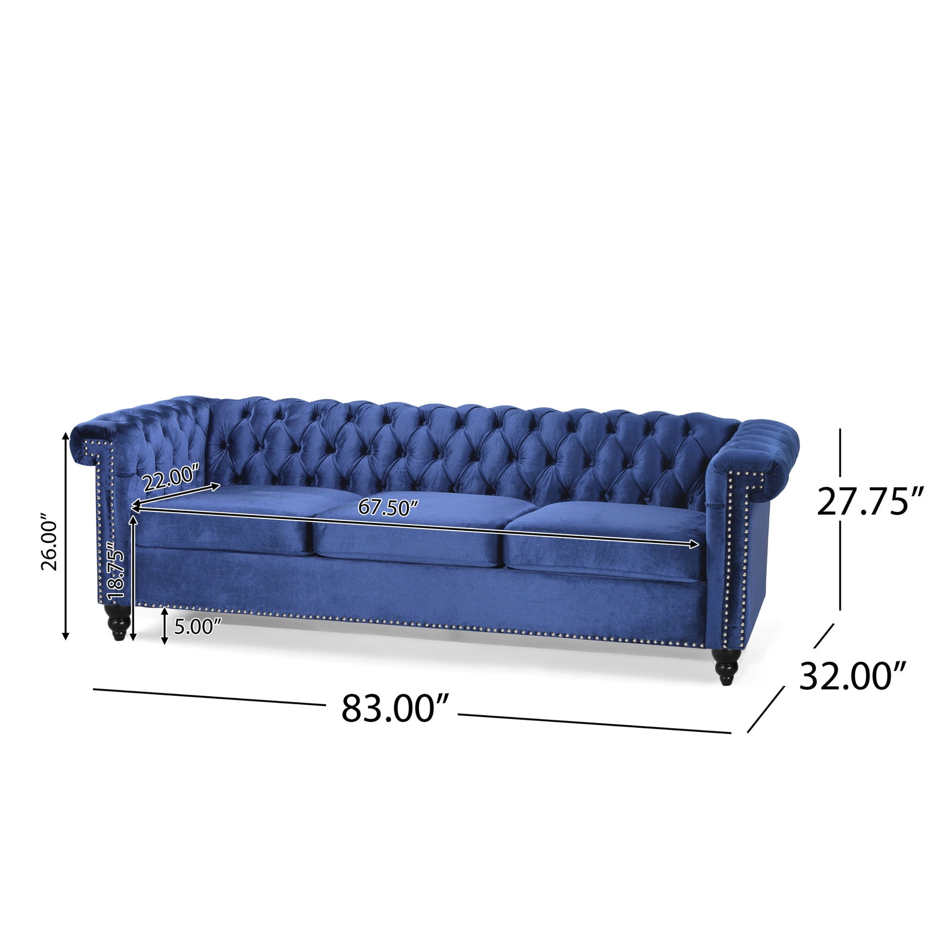 Chesterfield Style 3 Seater Sofa With Deep Button Tufting Noble House