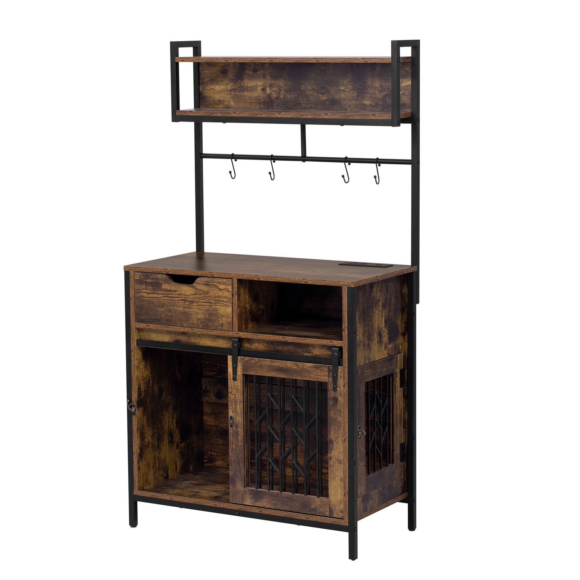 Furniture Style 2 In 1 Pet Friendly Dog Crate Composite Desk Hutch - Rustic Brown Daily Nest