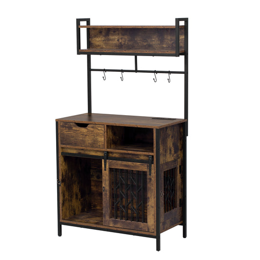 Furniture Style 2 In 1 Pet Friendly Dog Crate Composite Desk Hutch - Rustic Brown Daily Nest