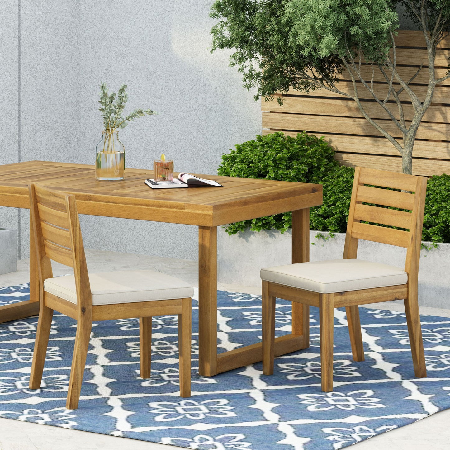 Outdoor Armless Dining Chair With Cushions Noble House