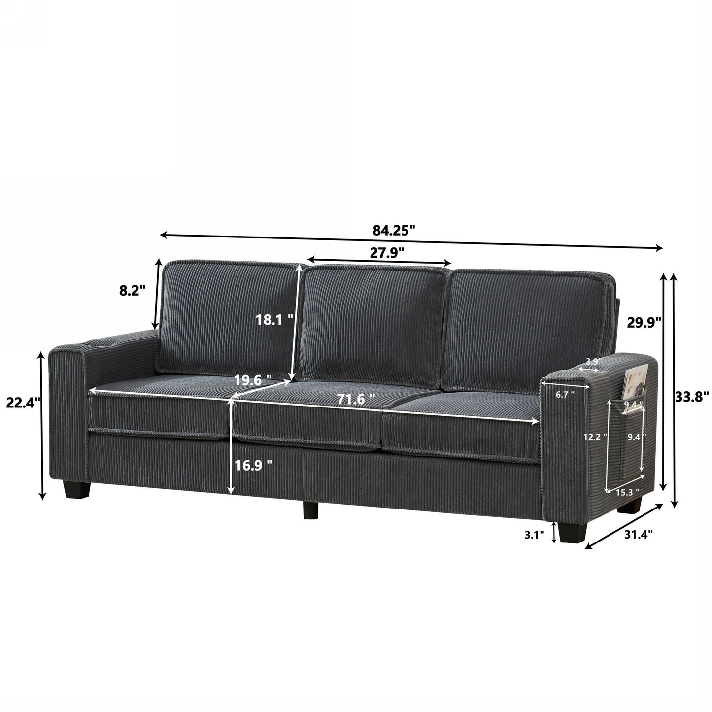 3 Seater Compact Sofa For Living Room Home Essentials