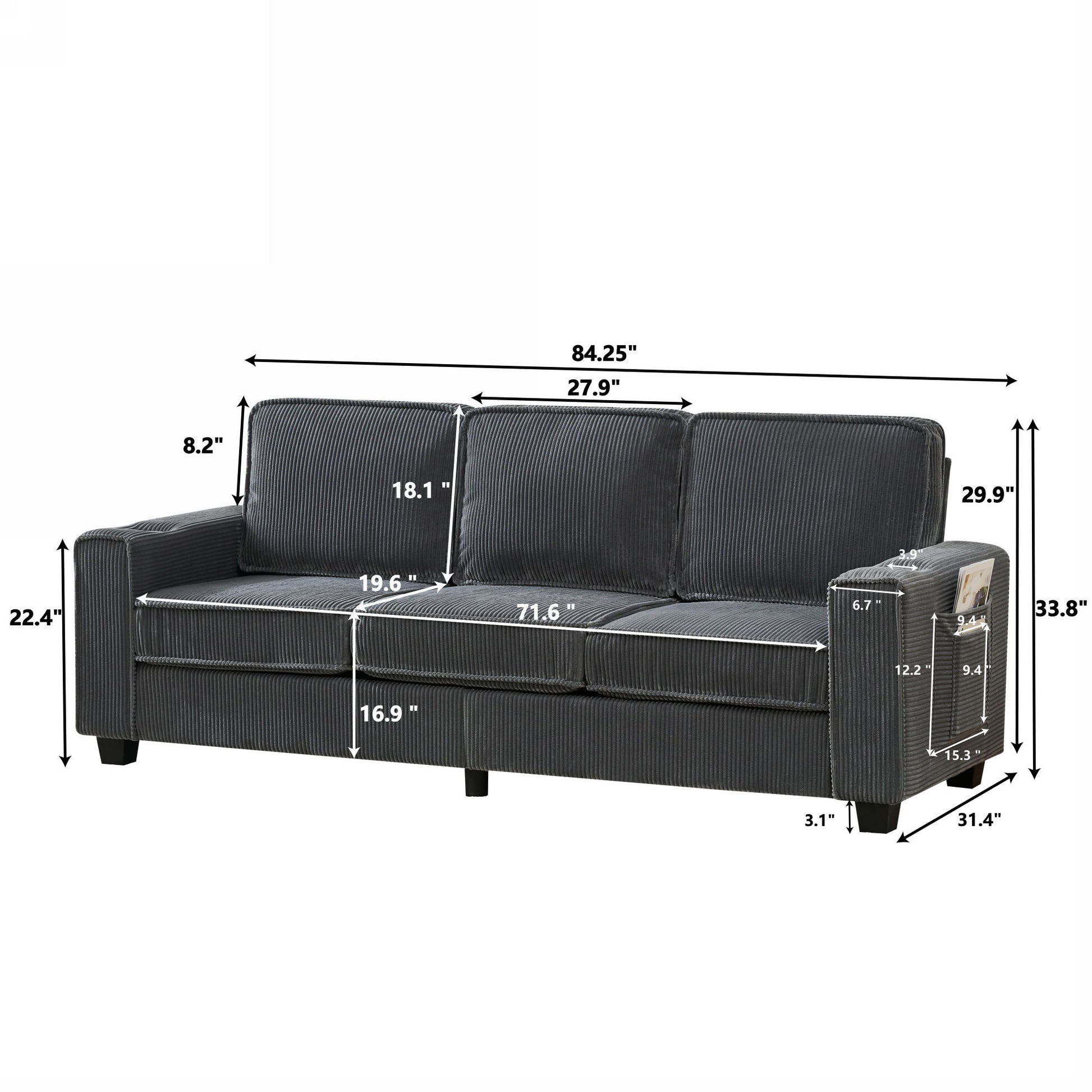 3 Seater Compact Sofa For Living Room Home Essentials