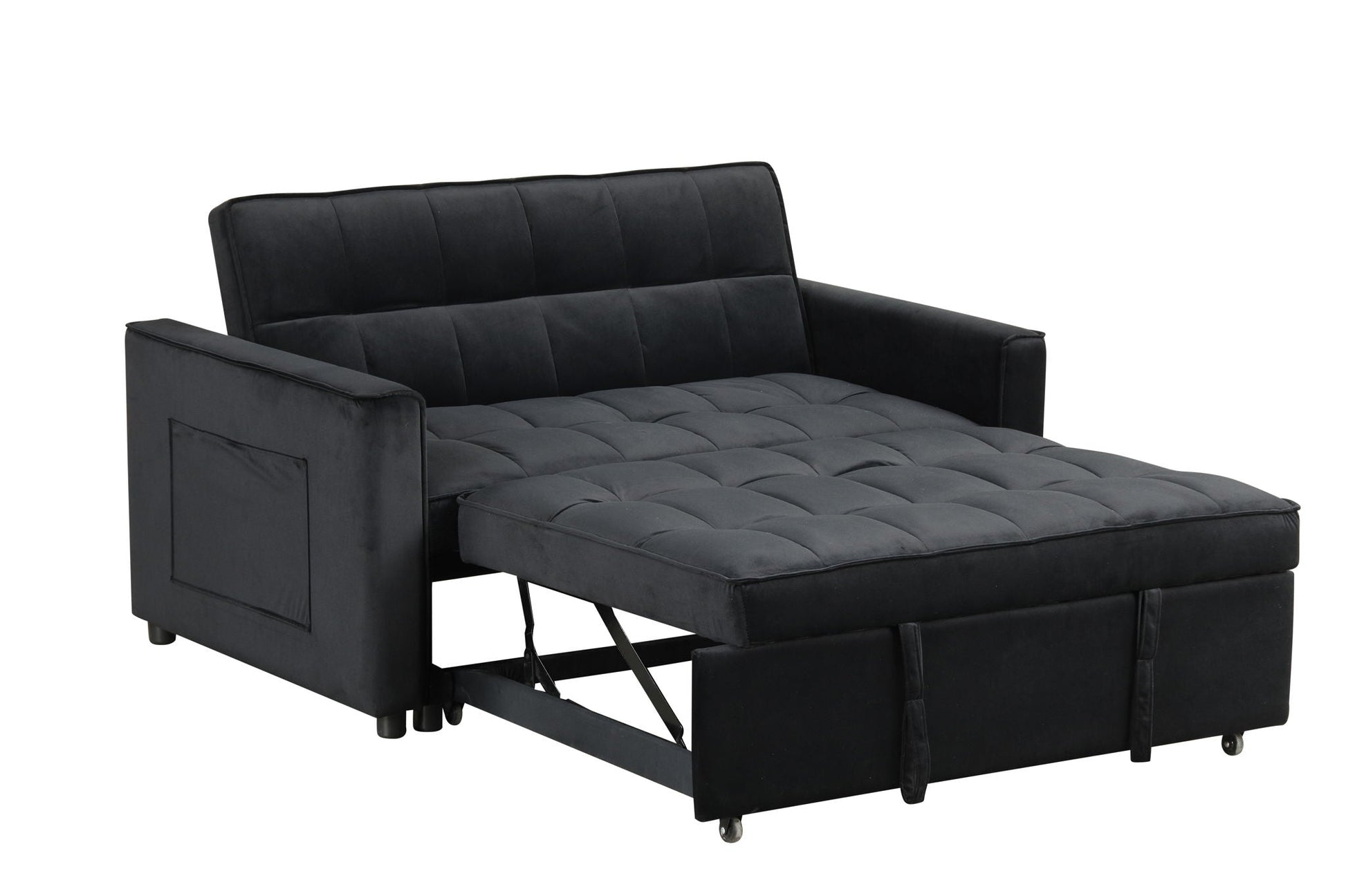 Maeve - Velvet Convertible Sleeper Loveseat With Tufting and Side Pocket - Black Lilola Home