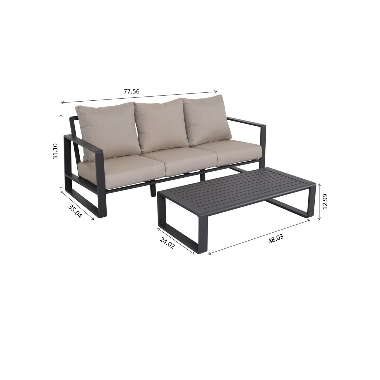 Durable Sofa With Rectangular Coffee Table LSI Patio Furniture