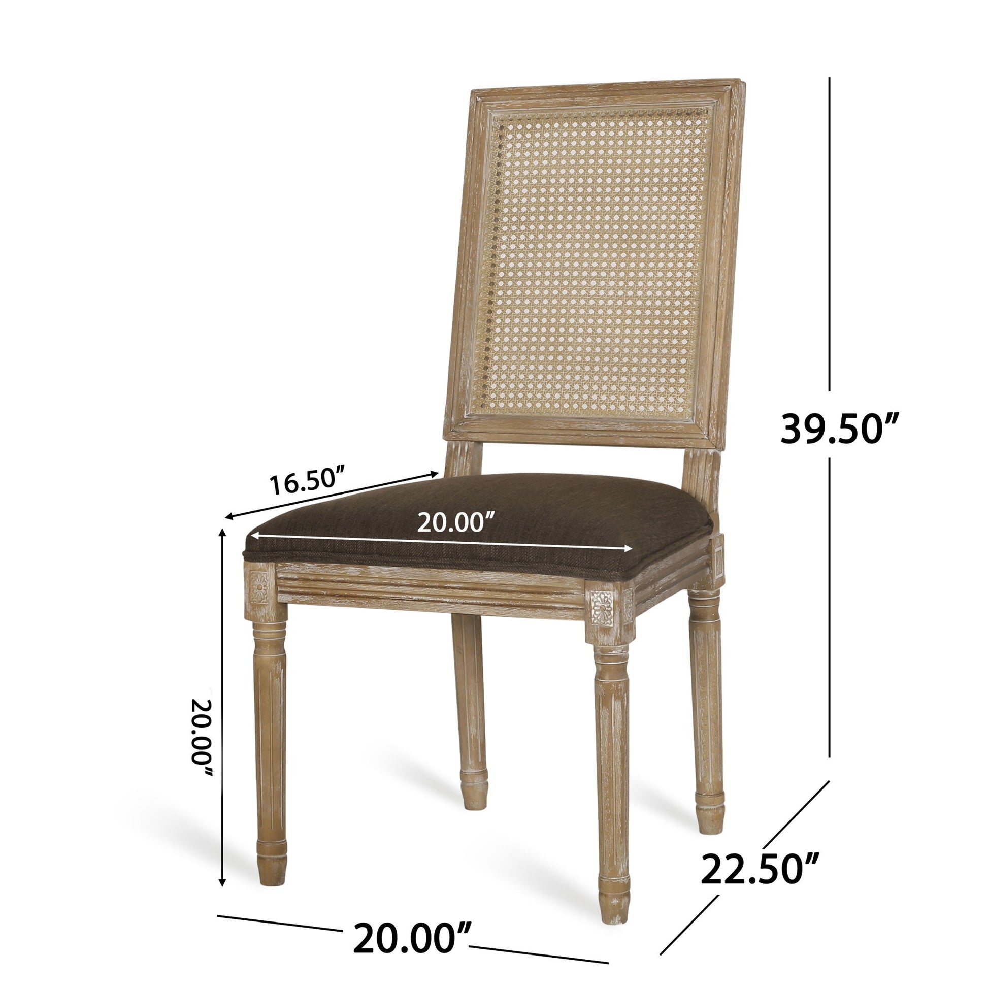 French Country Dining Chair With Rectangular Cane Backrest And Smooth Upholstered Seating Noble House