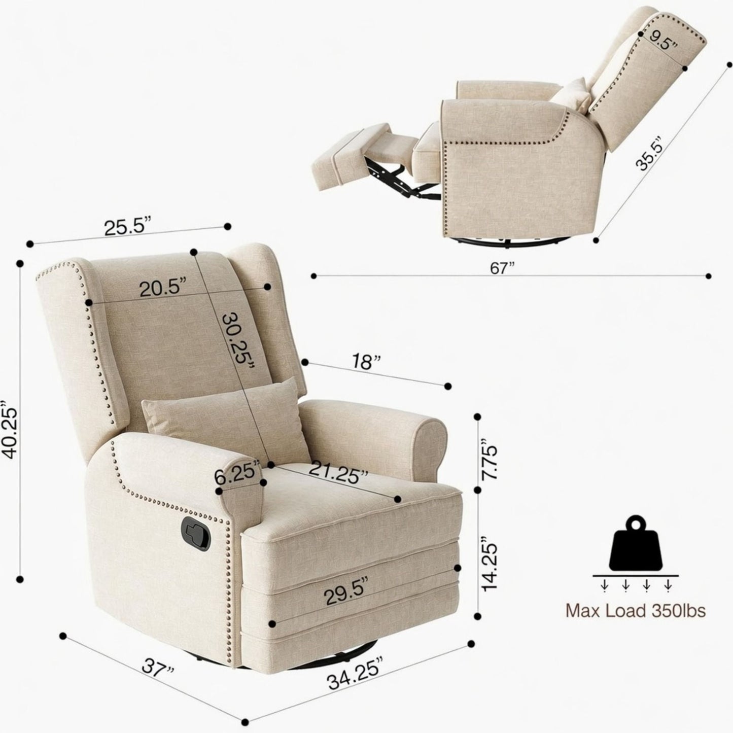 Extra Wide Swivel Recliner Glider Chair With Footrest Home Essentials