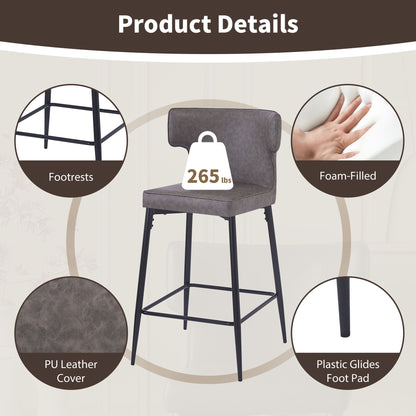 Modern Bar Stools With Upholstery And Metal Footrest (Set of 2) Noble House
