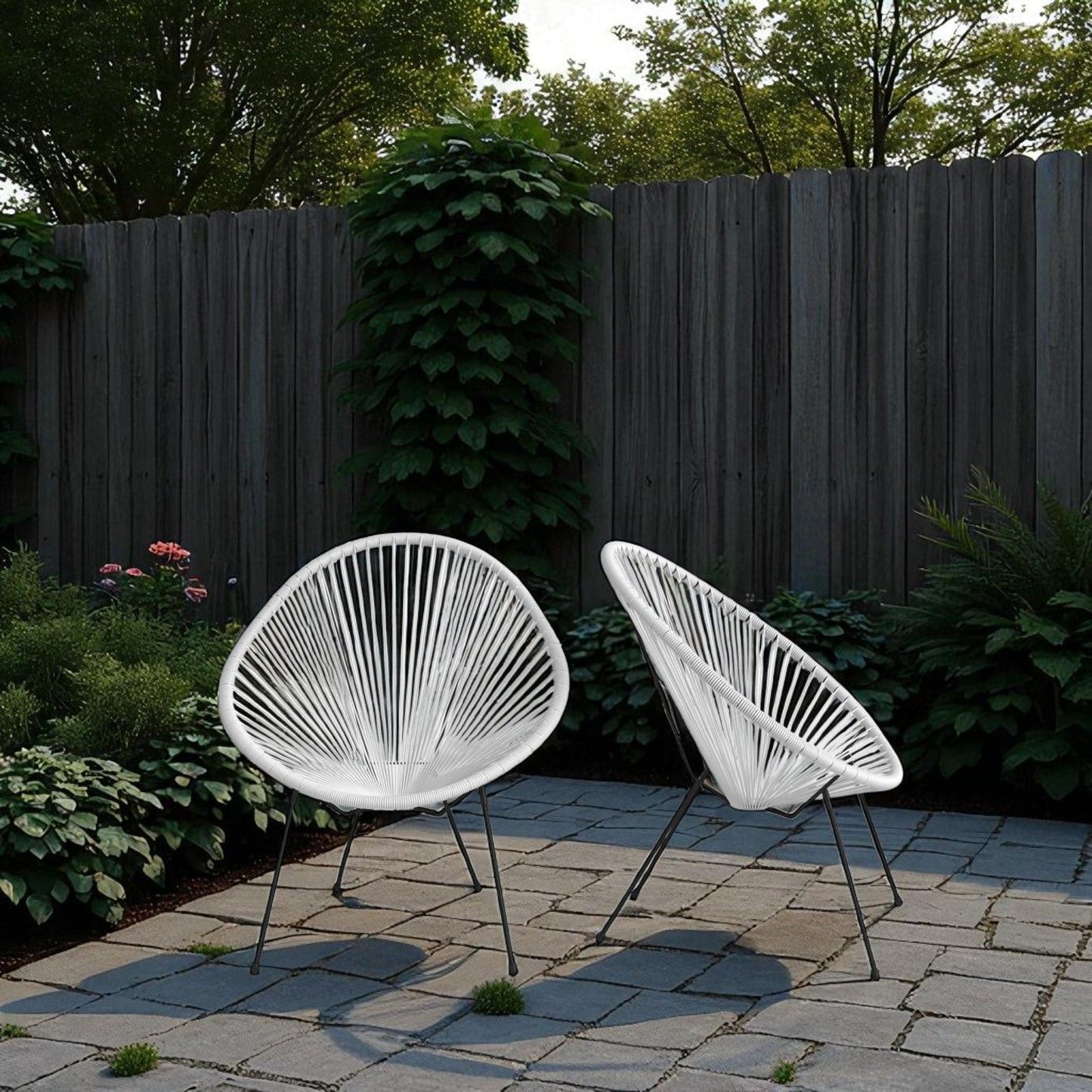 Outdoor Lounge Chair Set With Handwoven Seats, Weather Resistant - White LSI Patio Furniture