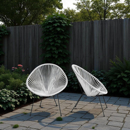 Outdoor Lounge Chair Set With Handwoven Seats, Weather Resistant - White LSI Patio Furniture