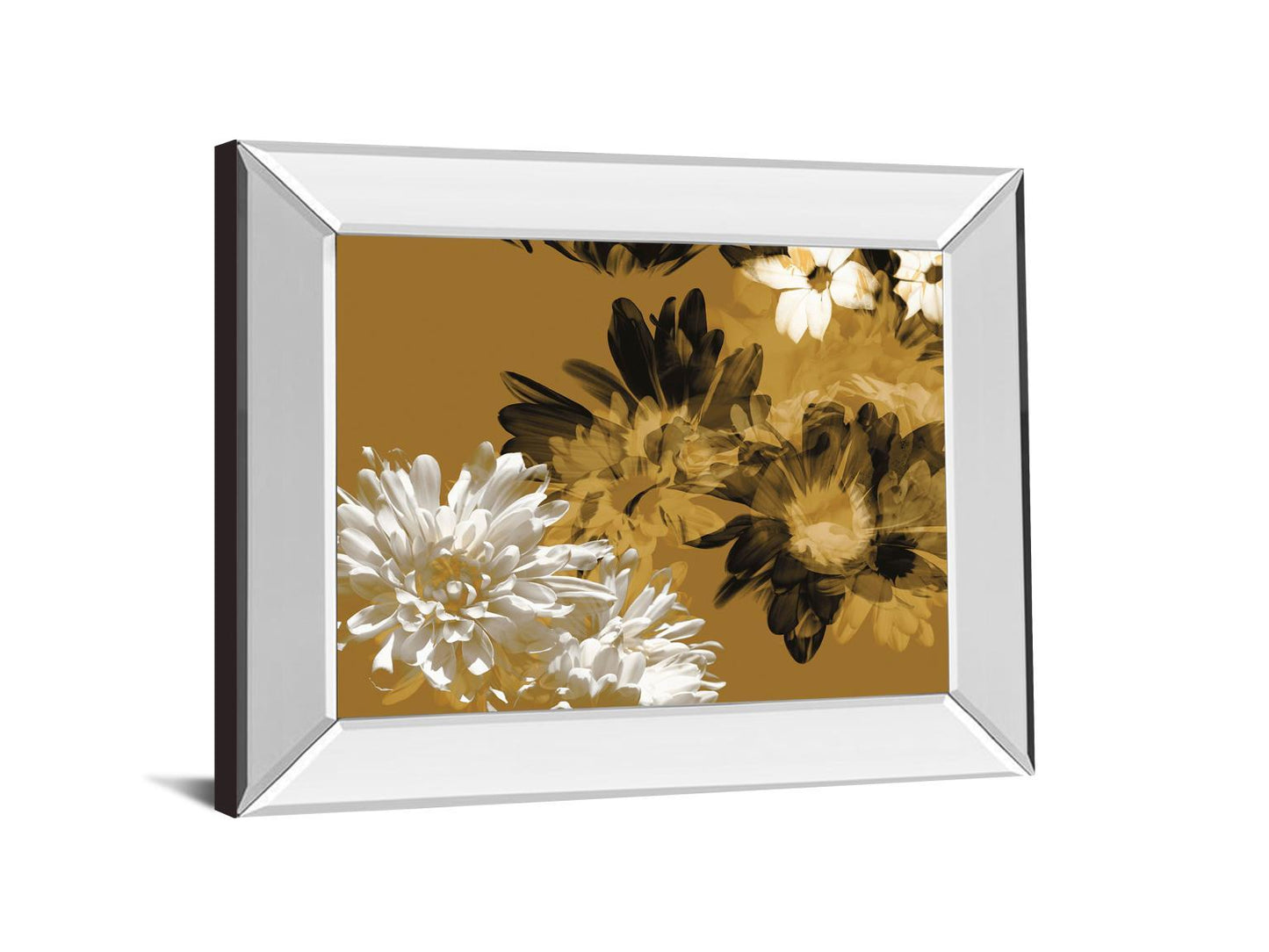 Golden Bloom I By Mirror Framed Print Wall Art - Dark Brown